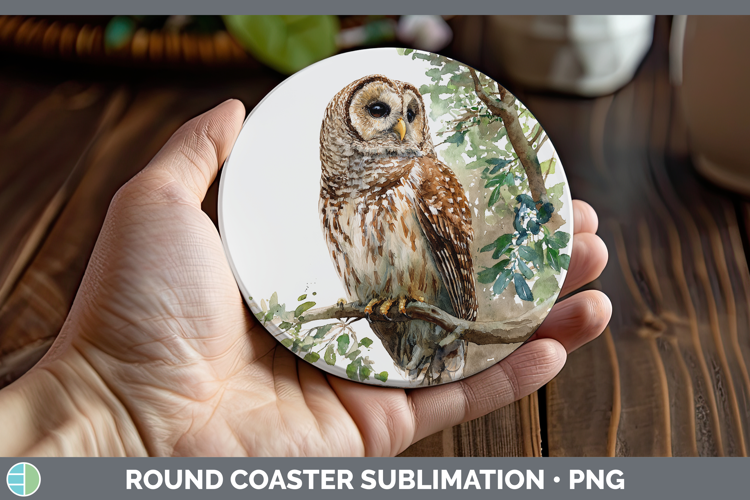Barred Owl Owls Sketch Round Coaster Sublimation Design