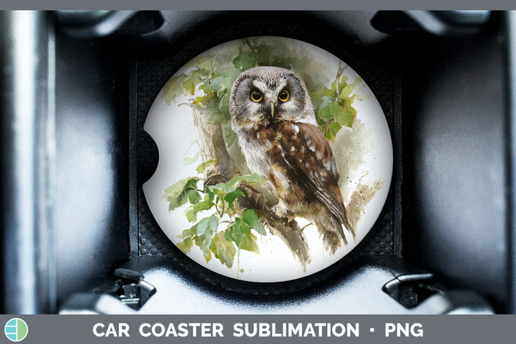 Boreal Owl Owls Sketch Car Coaster Sublimation Design