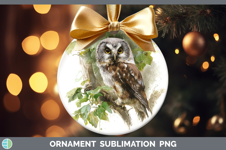 Boreal Owl Owls Sketch Ornament Sublimation Design