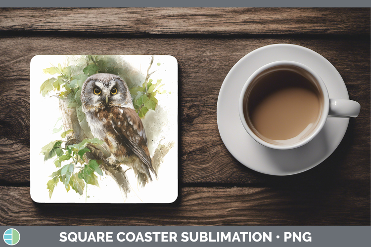 Boreal Owl Owls Sketch Square Coaster Sublimation Design