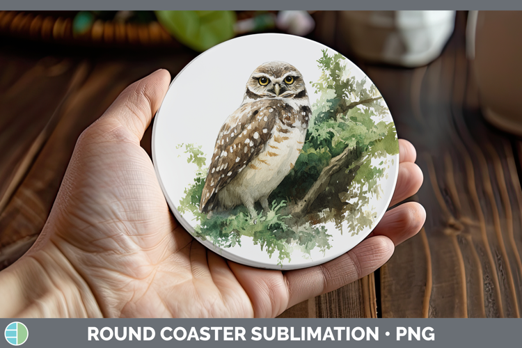 Burrowing Owl Owls Sketch Round Coaster Sublimation Design