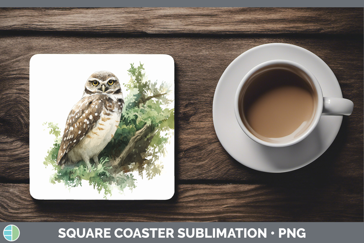Burrowing Owl Owls Sketch Square Coaster Sublimation Design