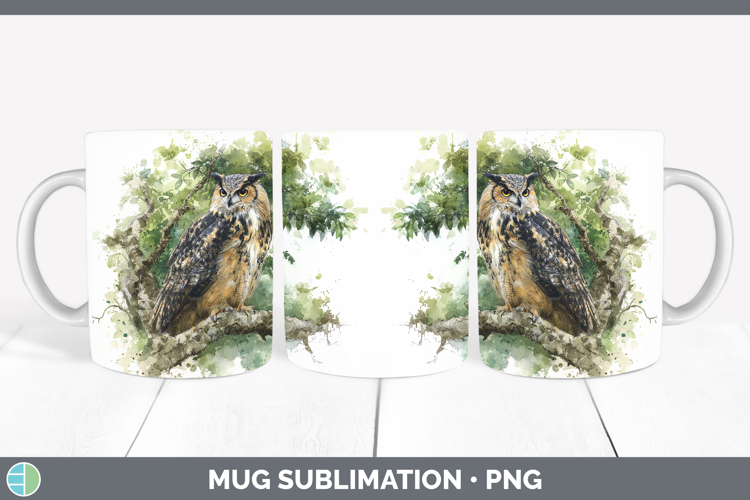 Eagle Owl Owls Sketch Mug Wrap Sublimation Design