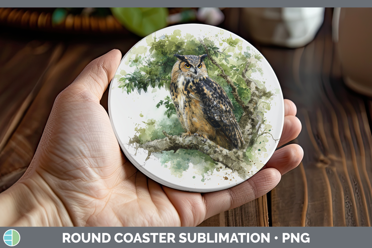 Eagle Owl Owls Sketch Round Coaster Sublimation Design