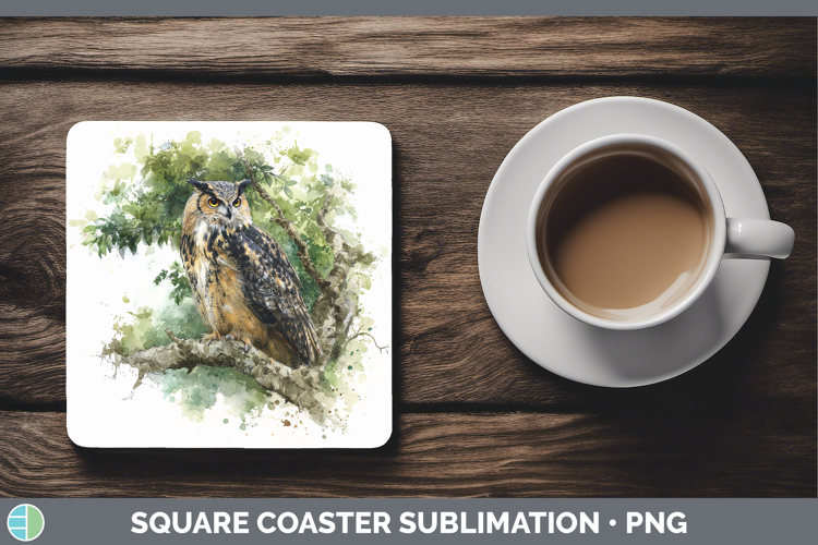 Eagle Owl Owls Sketch Square Coaster Sublimation Design