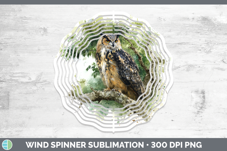Eagle Owl Owls Sketch Wind Spinner Sublimation Design