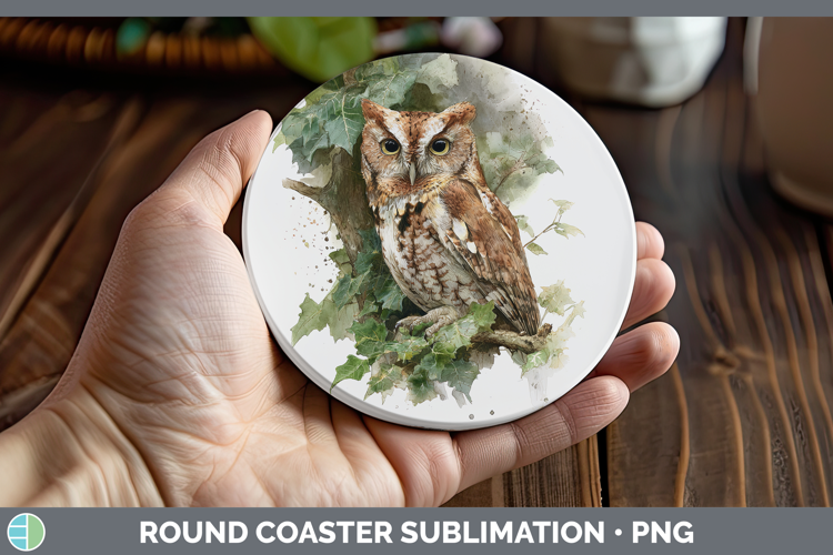 Eastern Screech Owl Owls Sketch Round Coaster Sublimation De