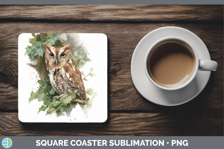 Eastern Screech Owl Owls Sketch Square Coaster Sublimation D