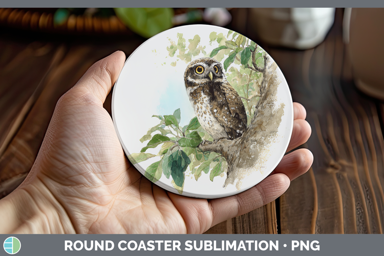 Elf Owl Owls Sketch Round Coaster Sublimation Design