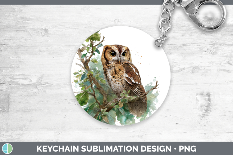 Flammulated Owl Owls Sketch Keychain Sublimation Design