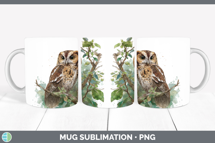 Flammulated Owl Owls Sketch Mug Wrap Sublimation Design