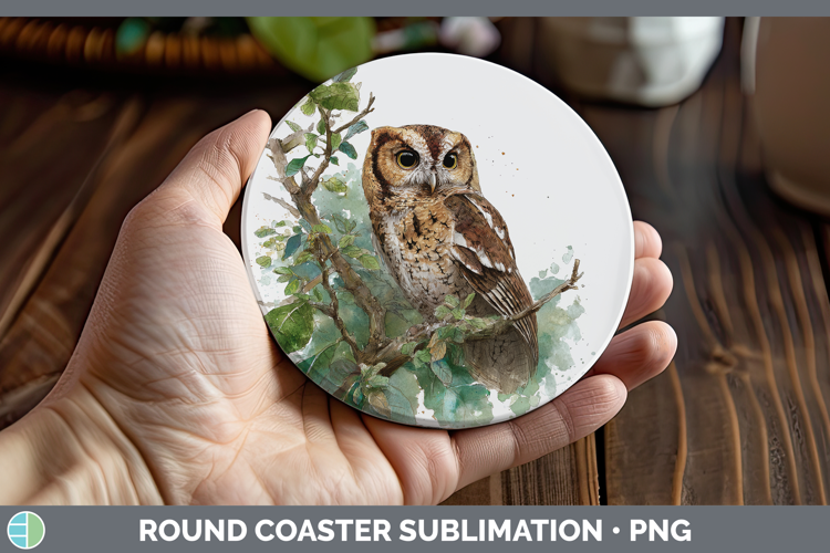 Flammulated Owl Owls Sketch Round Coaster Sublimation Design