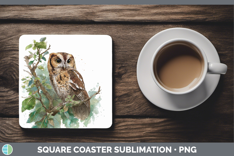 Flammulated Owl Owls Sketch Square Coaster Sublimation Desig
