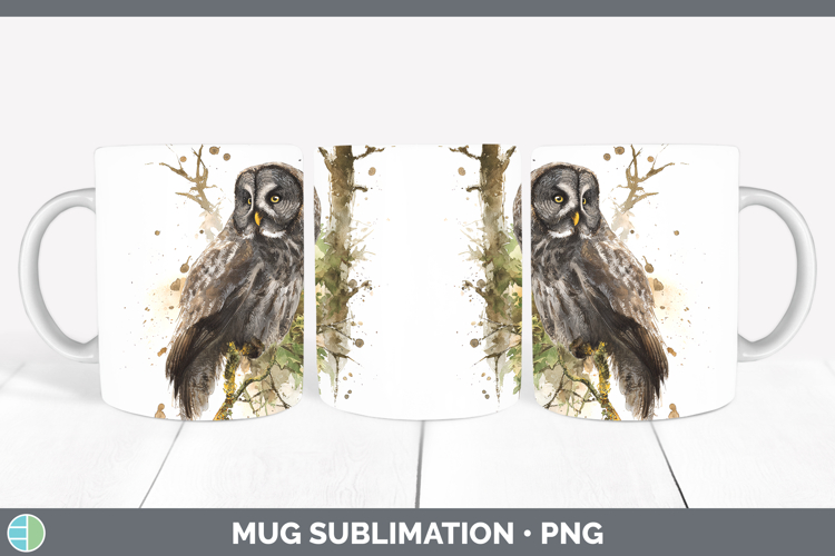 Great Gray Owl Owls Sketch Mug Wrap Sublimation Design