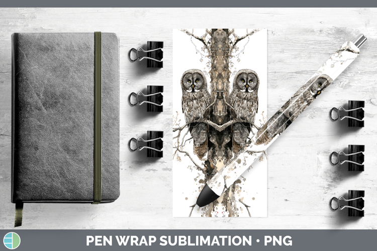Great Gray Owl Owls Sketch Pen Wrap Sublimation Design