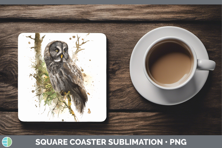 Great Gray Owl Owls Sketch Square Coaster Sublimation Design