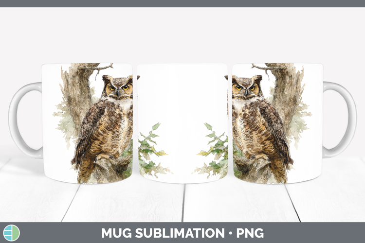 Great Horned Owl Owls Sketch Mug Wrap Sublimation Design