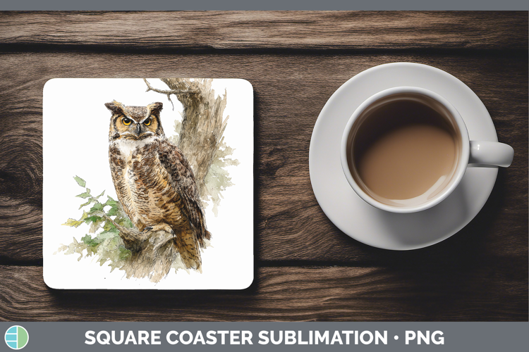 Great Horned Owl Owls Sketch Square Coaster Sublimation Desi