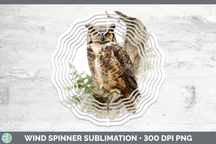 Great Horned Owl Owls Sketch Wind Spinner Sublimation Design