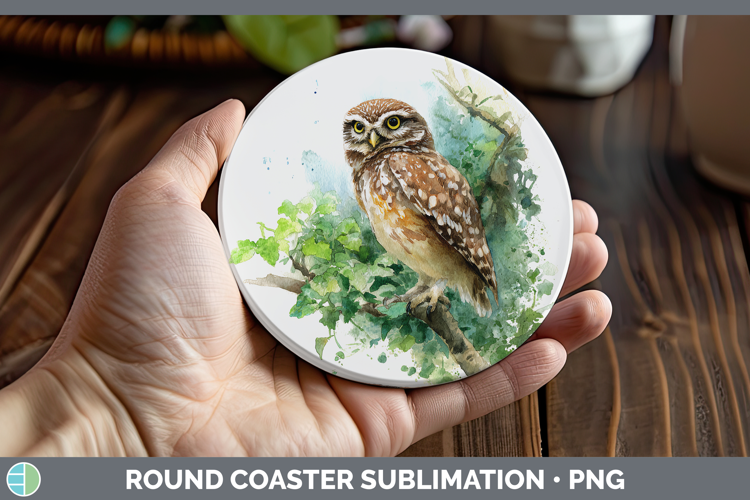 Little Owl Owls Sketch Round Coaster Sublimation Design