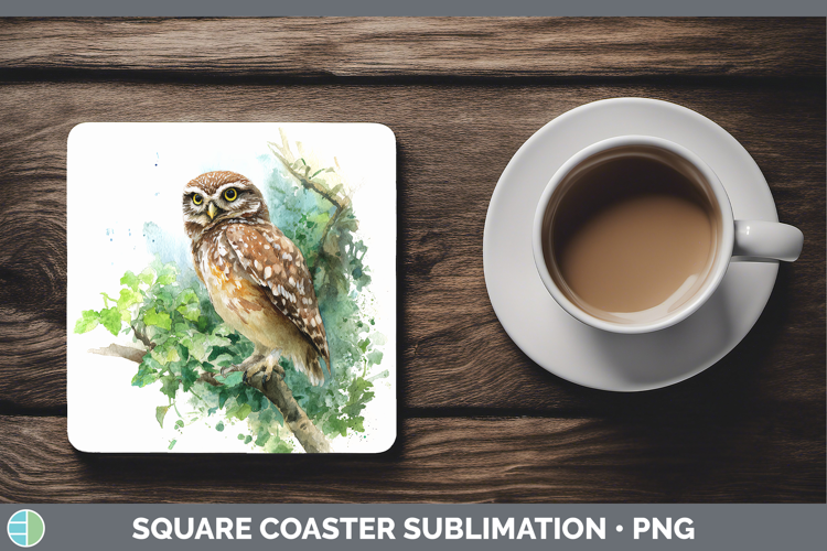 Little Owl Owls Sketch Square Coaster Sublimation Design