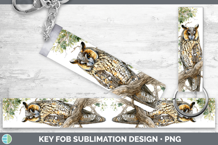 Long-eared Owl Owls Sketch Key Fob Sublimation Design