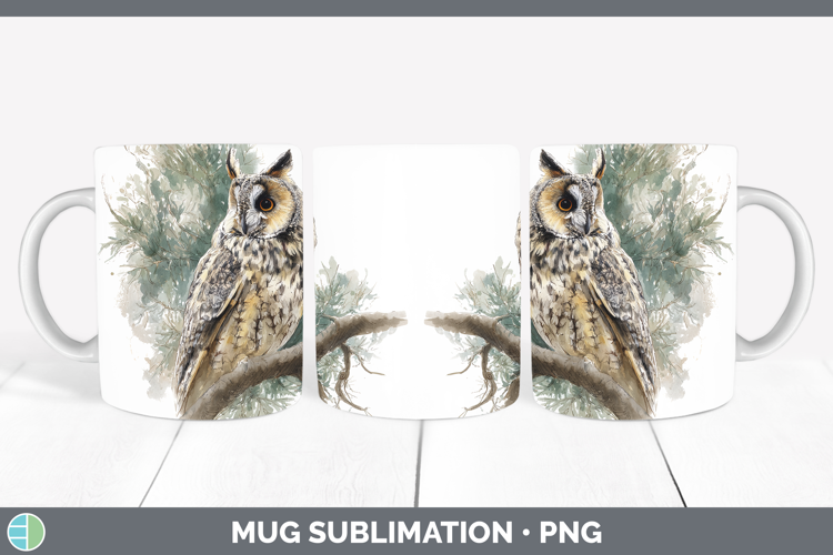 Long-eared Owl Owls Sketch Mug Wrap Sublimation Design