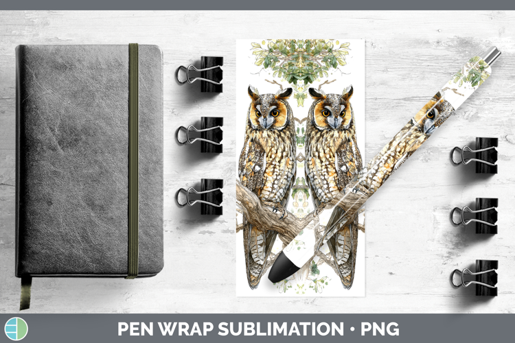 Long-eared Owl Owls Sketch Pen Wrap Sublimation Design