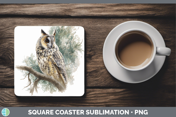 Long-eared Owl Owls Sketch Square Coaster Sublimation Design