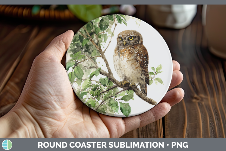 Pearl-spotted Owl Owls Sketch Round Coaster Sublimation Desi