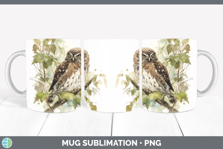 Pygmy Owl Owls Sketch Mug Wrap Sublimation Design