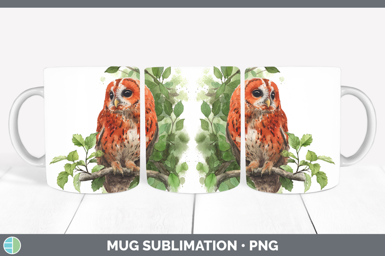 Red Owl Owls Sketch Mug Wrap Sublimation Design