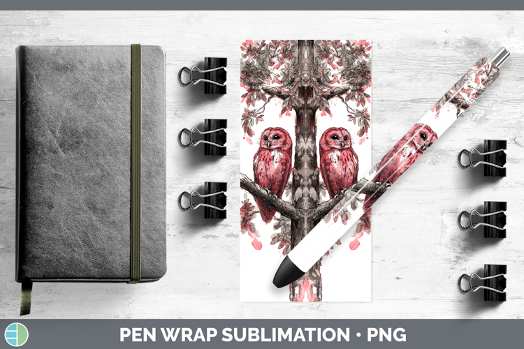 Red Owl Owls Sketch Pen Wrap Sublimation Design
