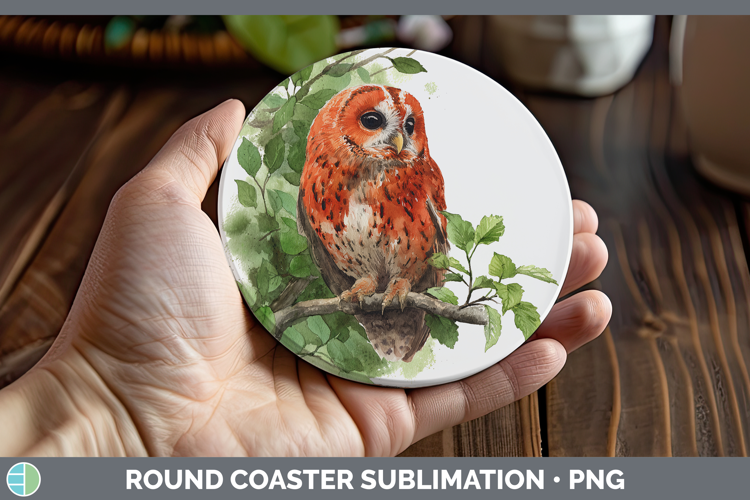 Red Owl Owls Sketch Round Coaster Sublimation Design