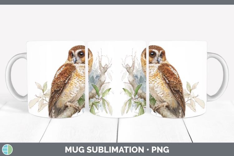 Rufous Owl Owls Sketch Mug Wrap Sublimation Design