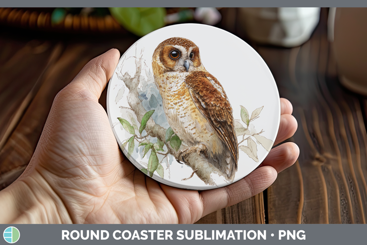Rufous Owl Owls Sketch Round Coaster Sublimation Design