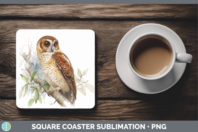 Rufous Owl Owls Sketch Square Coaster Sublimation Design