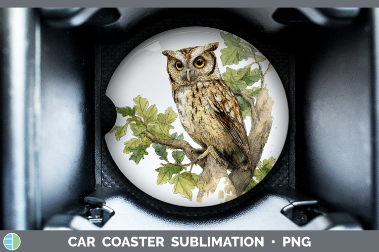 Scops Owl Owls Sketch Car Coaster Sublimation Design