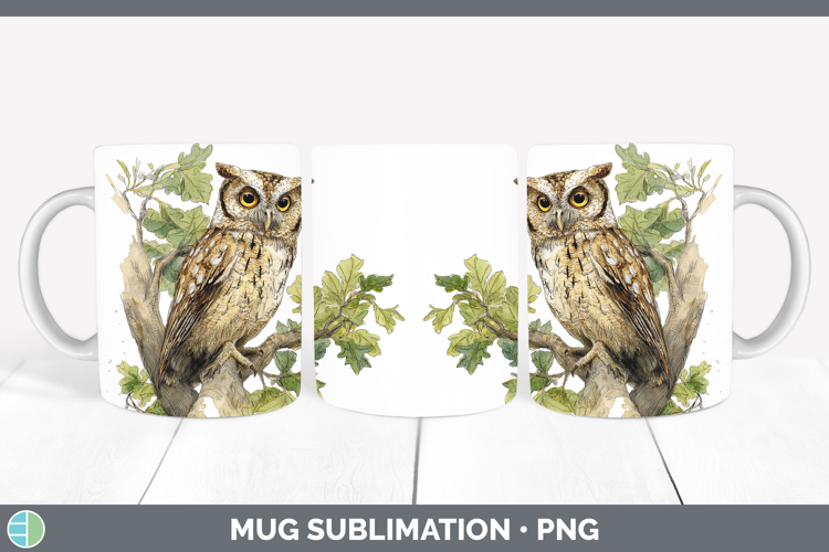 Scops Owl Owls Sketch Mug Wrap Sublimation Design