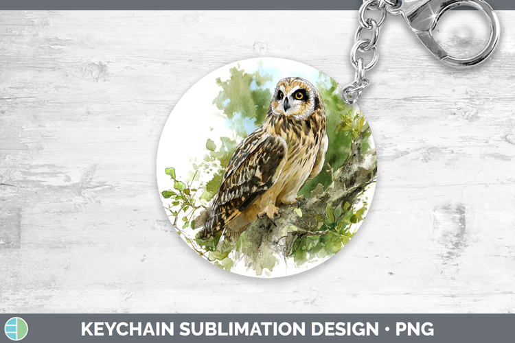Short-eared Owl Owls Sketch Keychain Sublimation Design