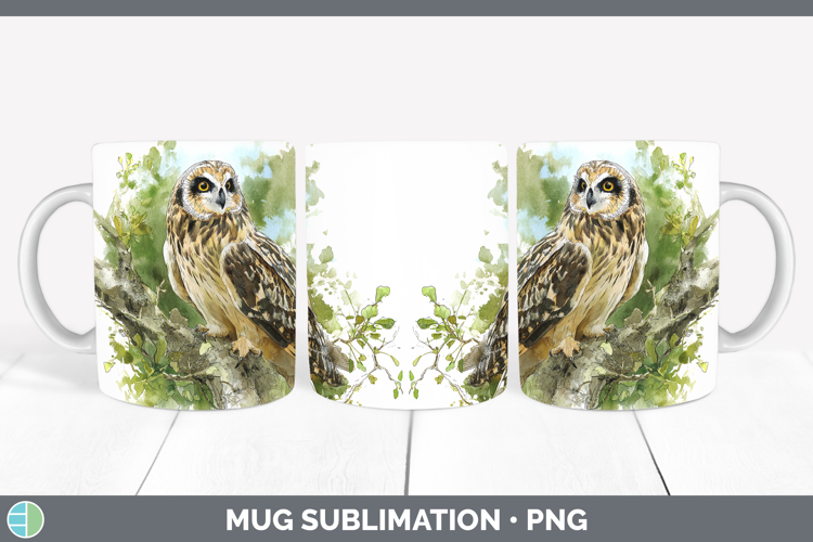 Short-eared Owl Owls Sketch Mug Wrap Sublimation Design