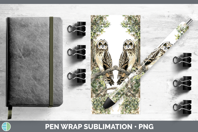 Short-eared Owl Owls Sketch Pen Wrap Sublimation Design