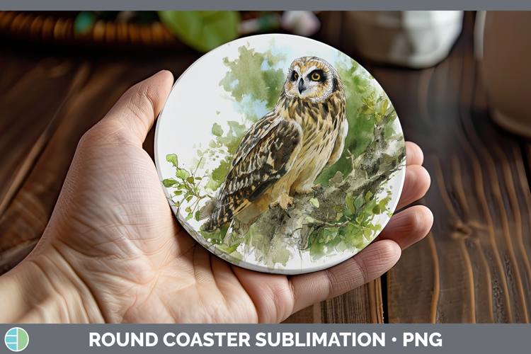 Short-eared Owl Owls Sketch Round Coaster Sublimation Design