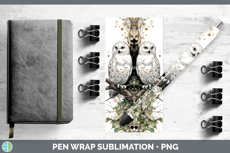 Snowy Owl Owls Sketch Pen Wrap Sublimation Design