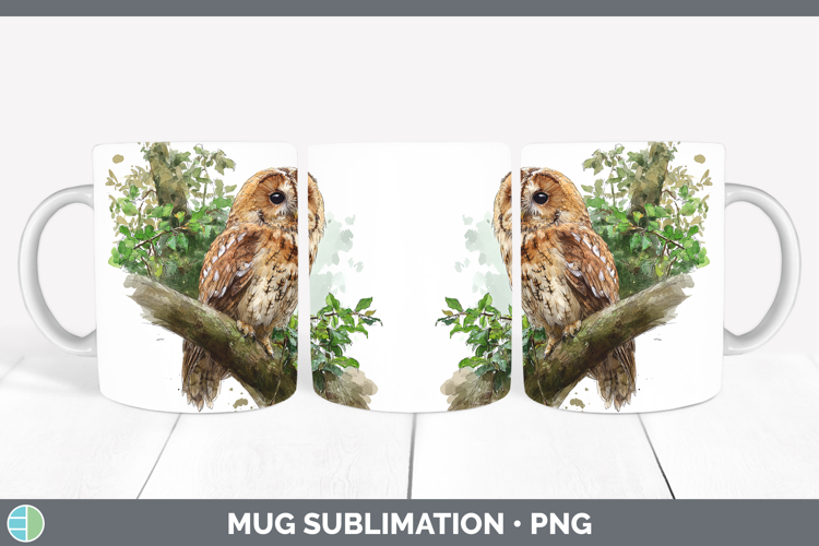 Tawny Owl Owls Sketch Mug Wrap Sublimation Design