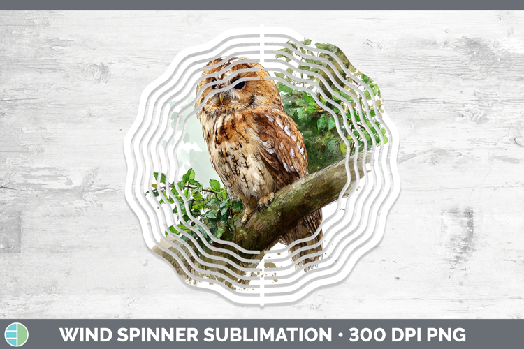 Tawny Owl Owls Sketch Wind Spinner Sublimation Design