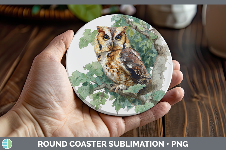 Tufted Owl Owls Sketch Round Coaster Sublimation Design