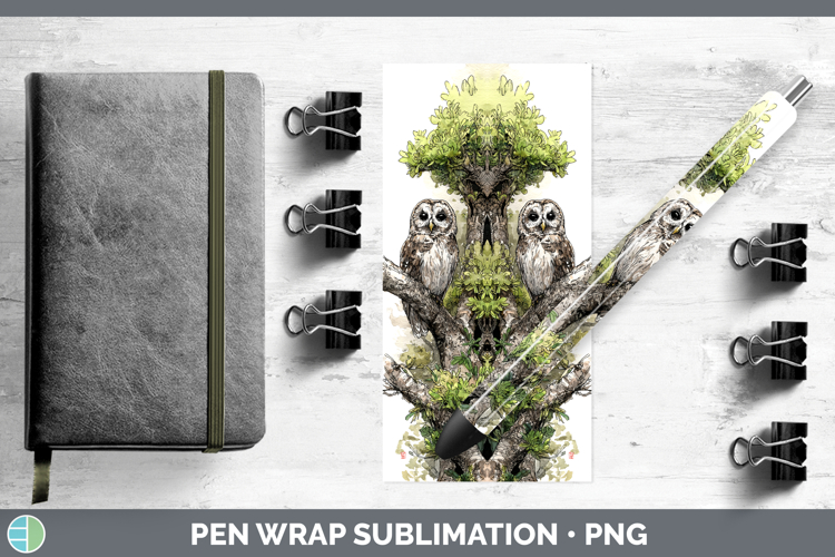 Wood Owl Owls Sketch Pen Wrap Sublimation Design