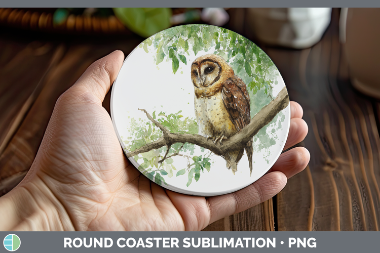 Wood Owl Owls Sketch Round Coaster Sublimation Design