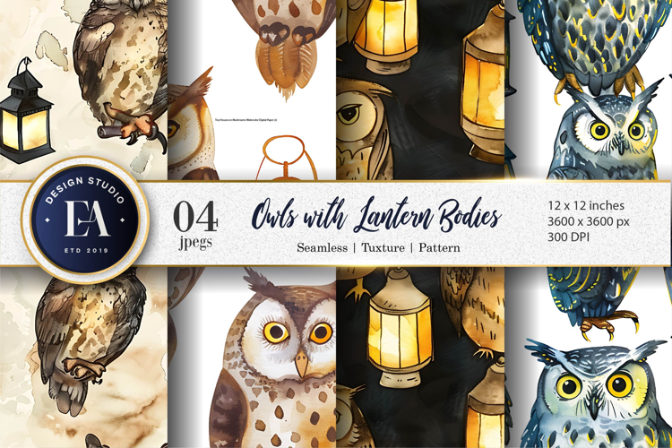 Owls with Lantern Bodies Seamless Digital Paper